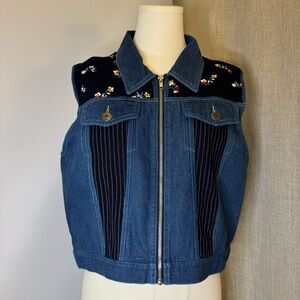 Carole Little Blue Denim Vest with Floral Embroidery